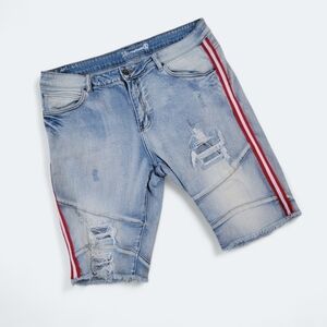 Crysp Denim Light Blue Line Striped Distressed Jeans Shorts Size 38